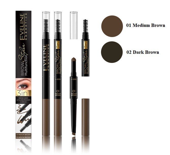 EVELINE Brown Styler Brow Liner & Filling Powder & Brush (02) Dark Brown