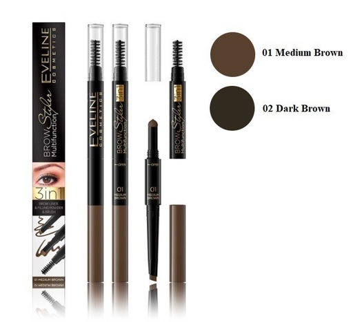 EVELINE Brown Styler brow Liner & Filling Powder & Brush (01) Medium Brown